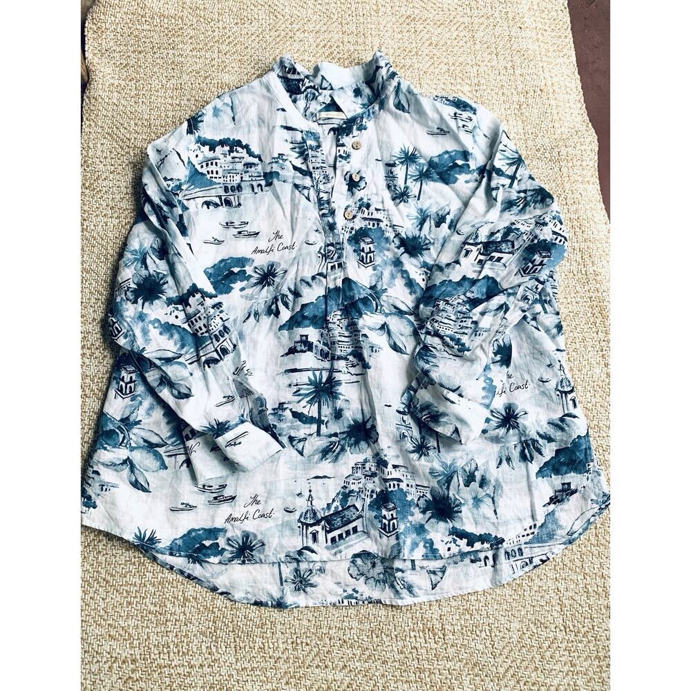 Cynthia Rowley Linen Shirt Amalfi Coastal Long ocean beach 3/4 Sleeve Women's 1X